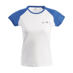 Olympia Damen T-Shirt mit blauen Kontrastärmeln
